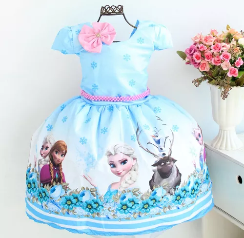 Vestido Infantil Tema Frozen Azul Luxo Aniversário - Pingo de Gente Baby  Kids