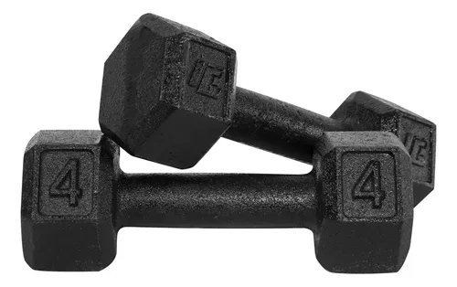 Par De Halteres Sextavado 4kg Peso Academia Dumbell Cor Preto