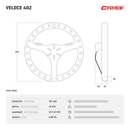 Imagen 3 de 4 de Volante Deportivo Collino Veloce 402 Aro Aluminio Perforado