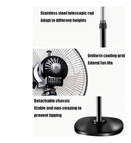 Ventilador Pedestal 16 Pulgadas , 3 Velocidades 64 Cm 50 Negro Gris Plástico 5