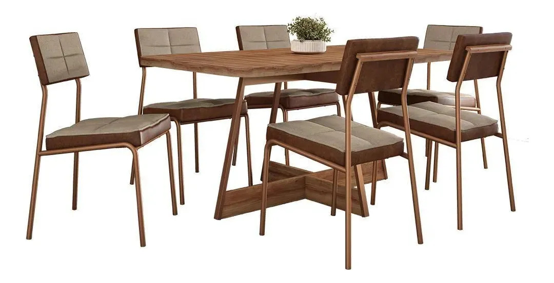 Sala De Jantar Loanda 6 Cadeiras Carraro Areia Nogal