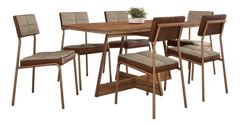 Sala De Jantar Loanda 6 Cadeiras Carraro Areia Nogal