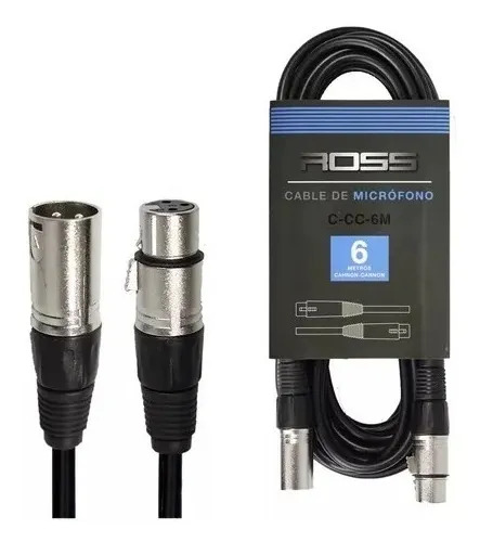 Cable XLR Ross de 6m Macho a Hembra para Audio Profesional