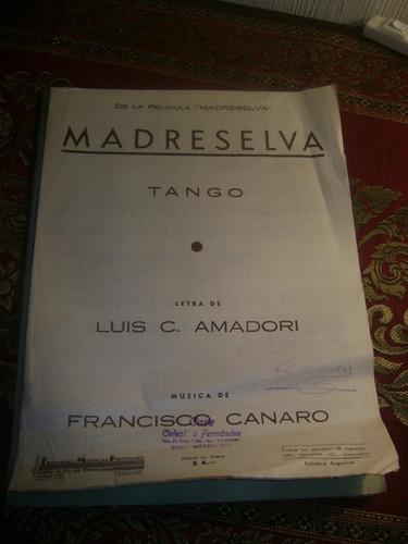Antigua Partitura Piano Madreselva Tango Canaro Xii-287