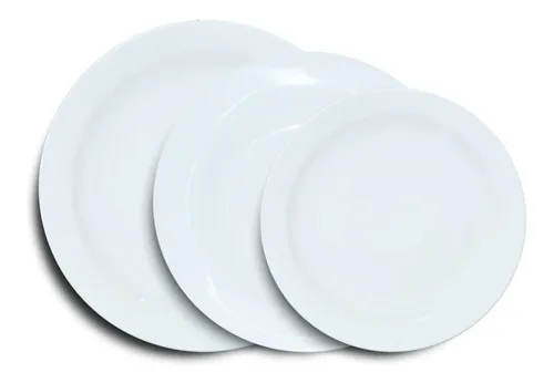 Set Vajilla X 18 Piezas Platos Melamina Redonda Blanca