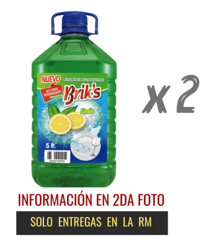 Lavalozas Concentrado 5 Lts Briks Aroma Limon Pack 2 Unidad