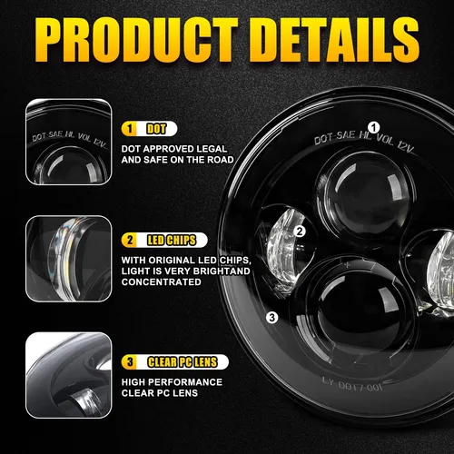 Faro Led Negro Lx-light De 7 Pulgadas, Faros Antiniebla D...