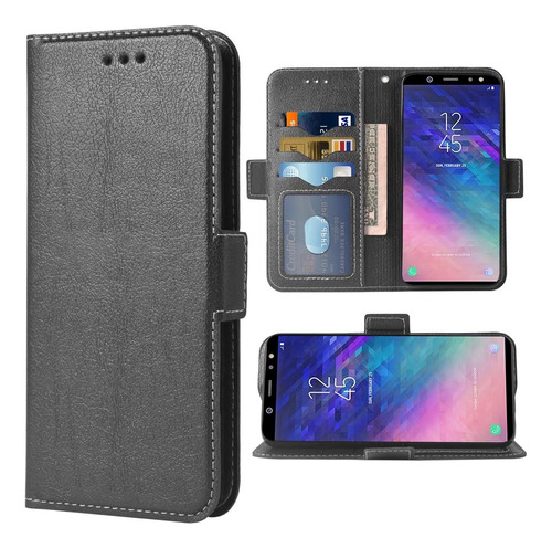 Funda Negra Billetera Soporte Para Samsung Galaxy A6 Plus...