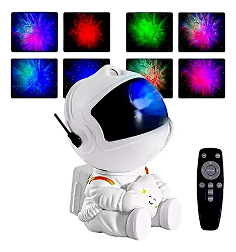 Mini Astronauta Projetor Estrelas Galáxia Luminária Noturna Branco Preto 127/220v
