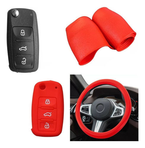 Cubre Volante + Funda Llave Silicona Vento Passat Suran Rojo