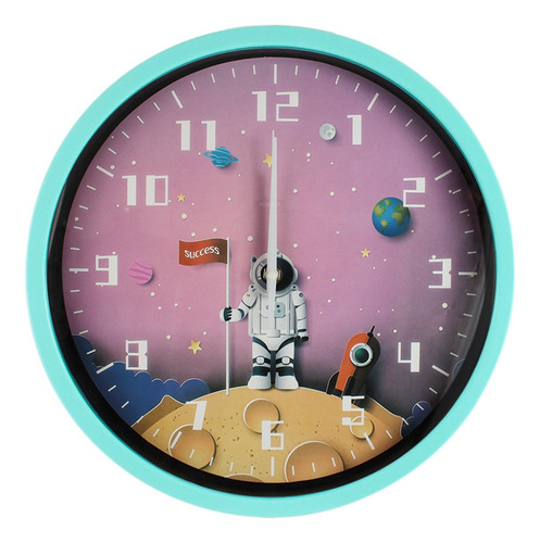 Reloj De Pared Redondo Analogico Moderno Silencioso 12120 Estructura Aqua Astronauta En Luna