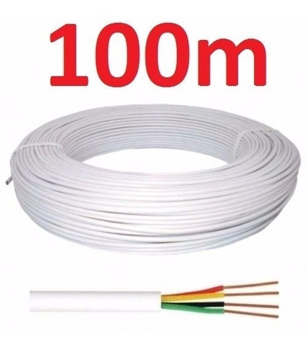 Cabo Alarme 4 Vias 0,4mm 100m Branco Metros Rolo Multitoc