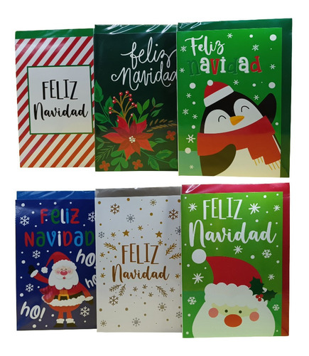 Tarjetas Feliz Navidad Paquete Con 6 Diseños Navideños