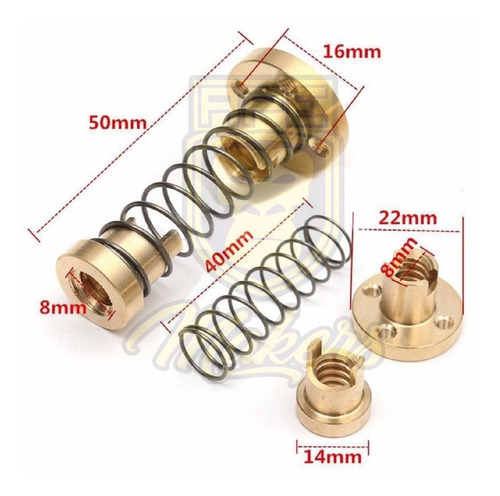 Imagen 2 de 4 de Tuerca T8 Anti-backlash Antigolpe 4 Hilos Paso 2 Mm Imp 3d
