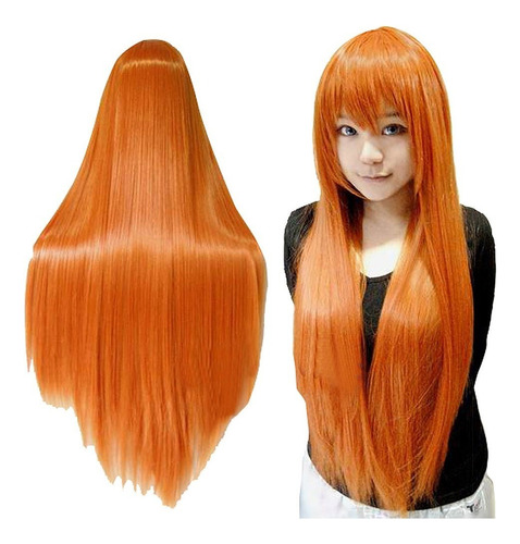 Mujer Naranja Pelucas De Pelo Largo Cosplay Peluca Recta