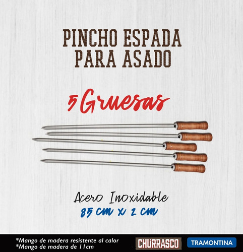 5 Espadas Pincho Brasileñas Gruesa De Asado 85cm Tramontina 