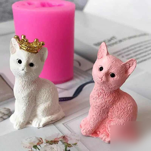 Molde Silicón Gato Sentado Jabon Velas Pasta Flexible Color Rosa