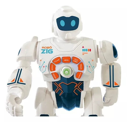 Personagem de jogo de robô feliz e consistente, colorido de branco
