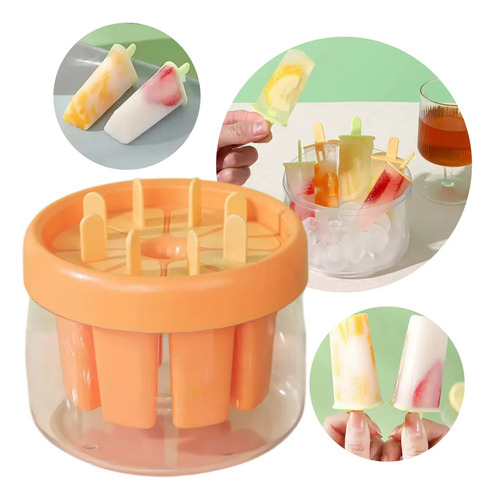 Molde Helado Naranja Paleta 8 Unidades Plastico Fruta Crema Jugo