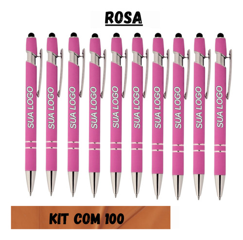 Kit Com 100 Canetas Touch Personalizado A Laser - 5 Cores