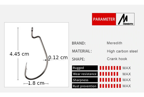 Kit 5 Anzol Meredith Offset Tamanho 3/0# De Carbono Elevado