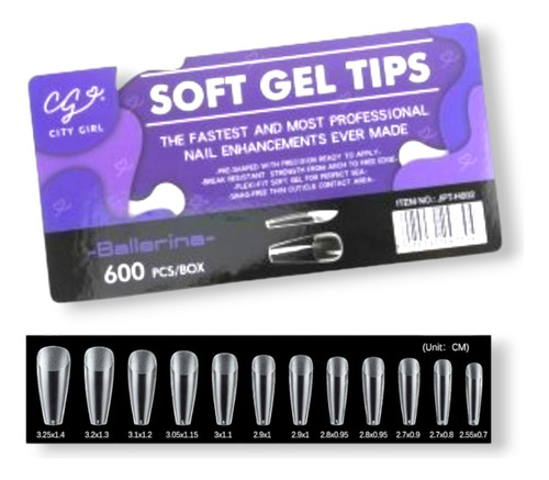 Tips Soft Gel Prelimados City Girl X 600 Caja Organizadora 