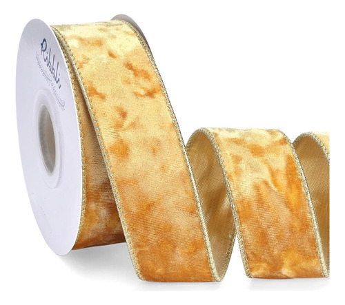 Liston De Terciopelo Alambre Dorado Metalico Navideño