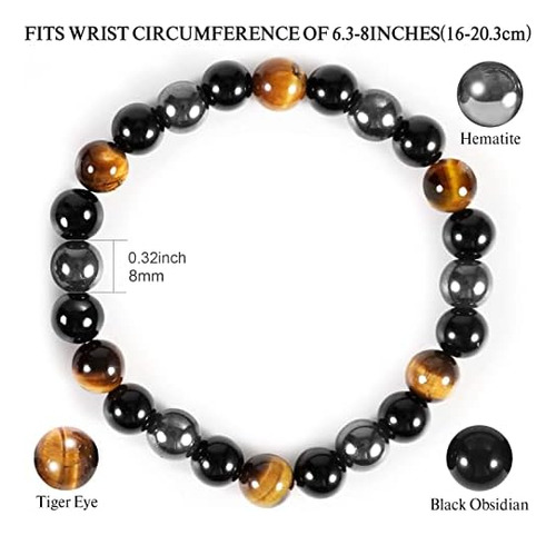 Pulsera De Triple Protección Denchy, Ojo, Obsidiana Negra Y