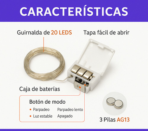 Luz Guirnalda Led Alambre De Cobre 2m X10und Intermitente Calido 2m