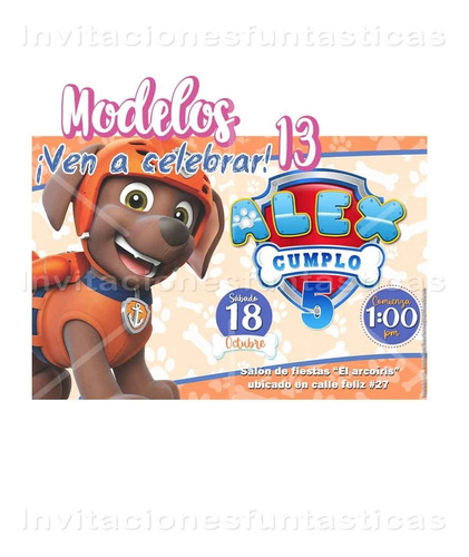 Invitación Marshall Paw Patrol Patrulla De Cachorros Fiesta