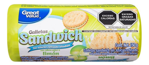 3 Pza Nuevo Galletas Great Value Limón Sin Azúcar Añadida 15