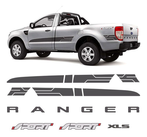 Kit Adesivos Faixa Ranger Cs Sport 2014/2016 Xls Grafite