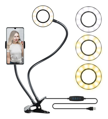 Anillo Luz Led Illuminador Con Clip Para Mesa Ele-gate Estructura Negro Luz Negro