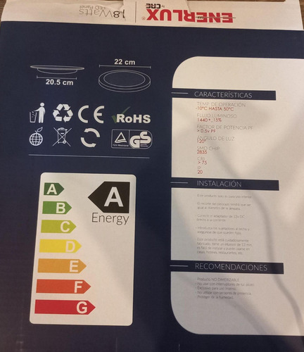 Panel Led De 18w Incrustar Enerlux Luz Blanca 6500k A 7000k 
