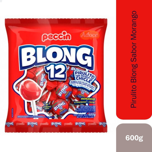 Pirulito Blong 12 Morango C/recheio 600g C/50un - Full S421