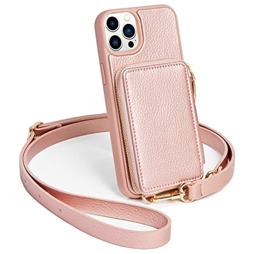 Funda Cartera Para iPhone 14 Pro Max 6.7 Zve - Rosa Dorado