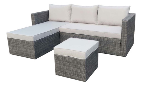 Sofá Rinconero Simil Ratan 3 Piezas Modular Almohadon - Rex Color Gris