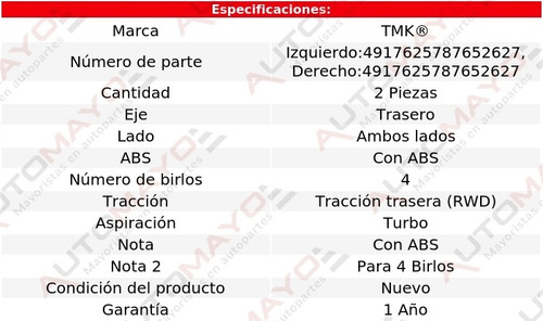 2) Mazas Traseras Con Abs Tmk 528i L4 2.0l Bmw 2012-2016
