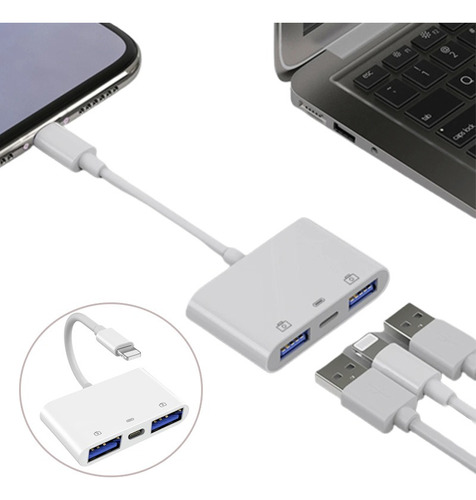 Conector Adaptador Lightning A Usb Para iPhone iPad 3 En 1 