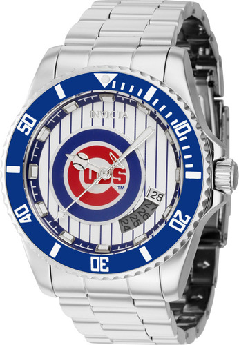 Relógio Invicta Masculino Mlb Chicago Cubs 42973 Automático Cor da correia Prateado Cor do bisel Azul Cor do fundo Branco