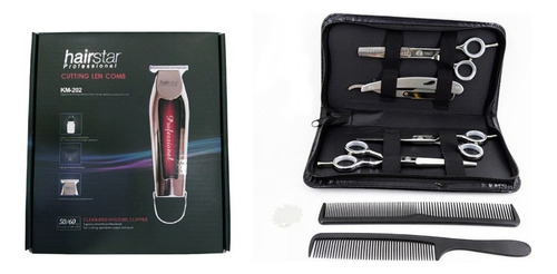 Máquina De Acabamento Hairstar Kit 3 Tesouras Profissionais Cor Prata