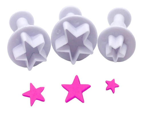 Cortantes Con Expulsor Repostería Set X3 Mini Estrellas