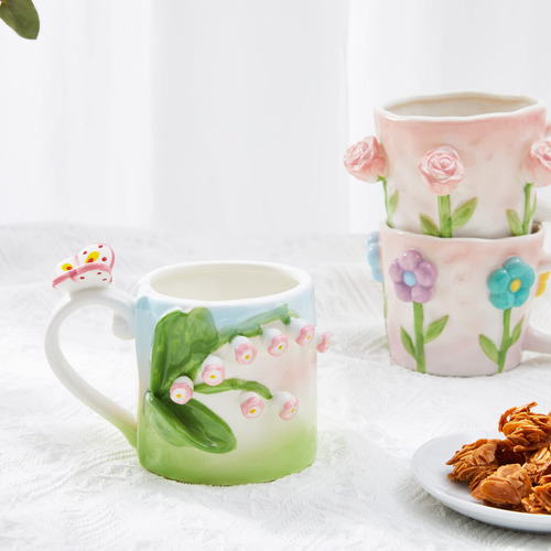 * Taza De Café De Flores 3d Con Tulipán Rosa, Taza De
