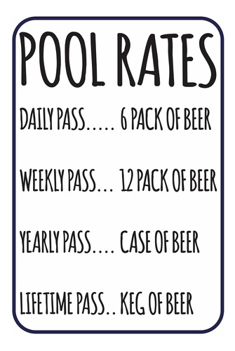 Pool Rates 12 X 8 Funny Beer Humor Aluminio Sign Indoor...