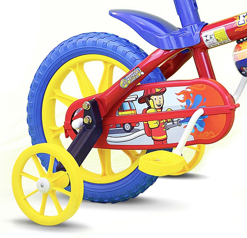 Bicicleta de passeio/urbana infantil Nathor Fireman aro 12 freio tambor cor vermelho/azul/amarelo com rodas de treinamento