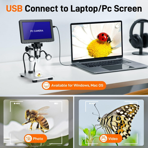 Microscópio Digital Lcd De 7 Polegadas 1200x, 12mp 1080p