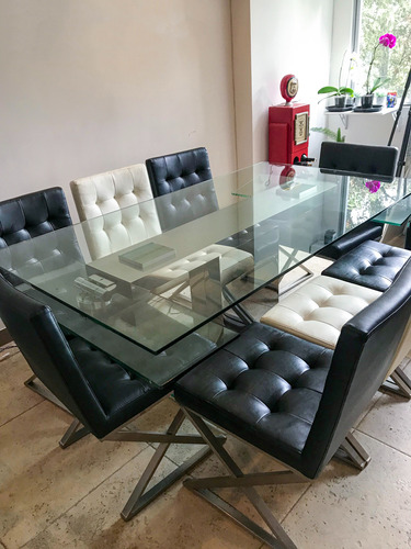 Mesa De Comedor De Vidrio Templado Y Acero Inoxidable (Usado)