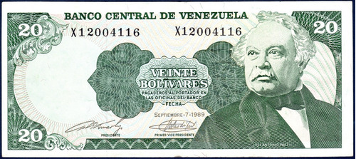 Billete De 20 Bolívares X8 Septiembre 7 1989 José A. Páez