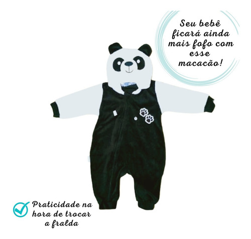 Imagem 2 de 8 de Macacão Bebê Panda Plush Zíper Menina Menino