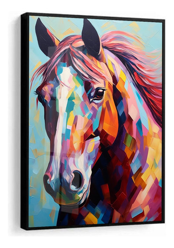 Quadro Decorativo Pôster Moderno Cavalo Colorido Com Vidro